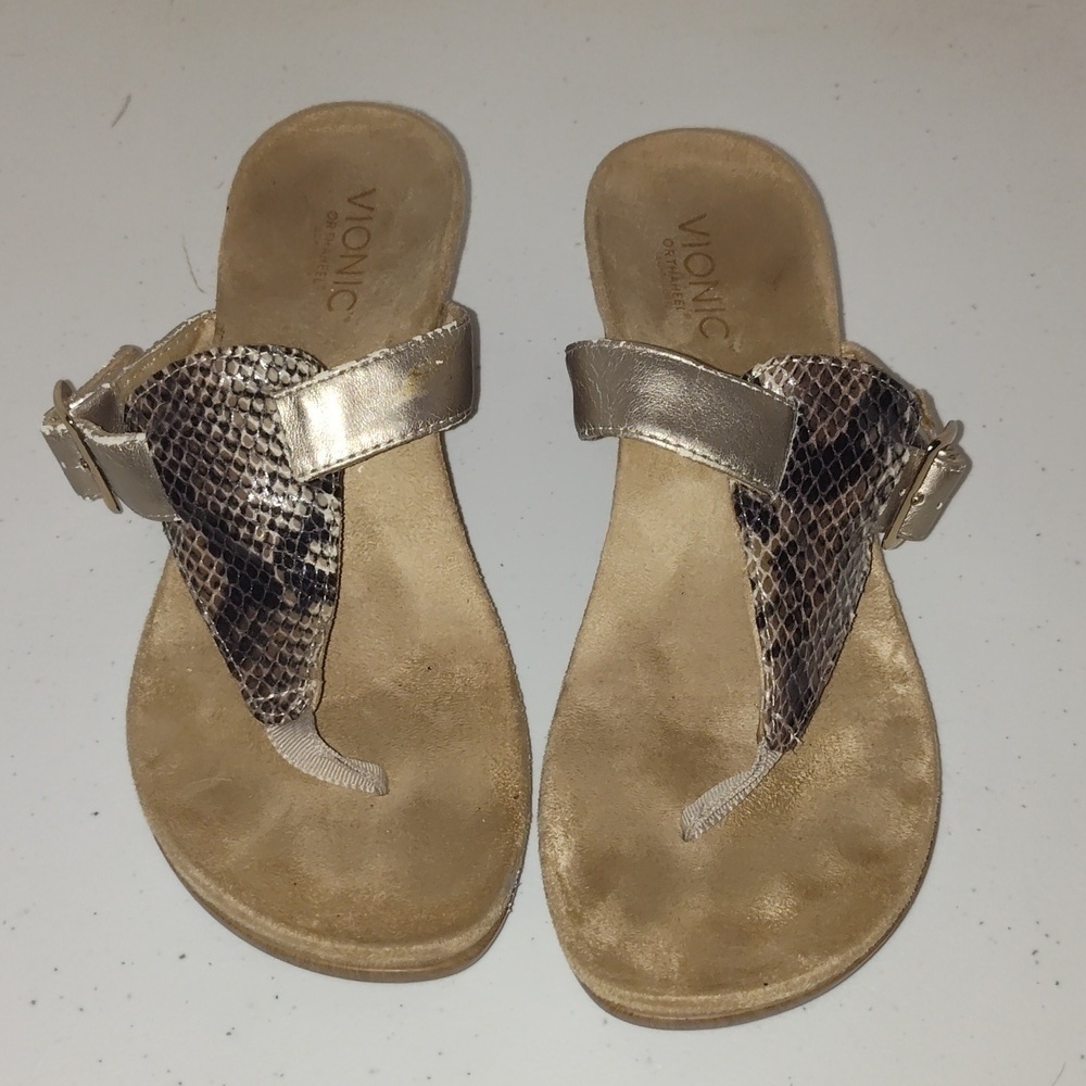 Vionic Alanis Toe-post Wedge Sandal natural snakeskin size 8